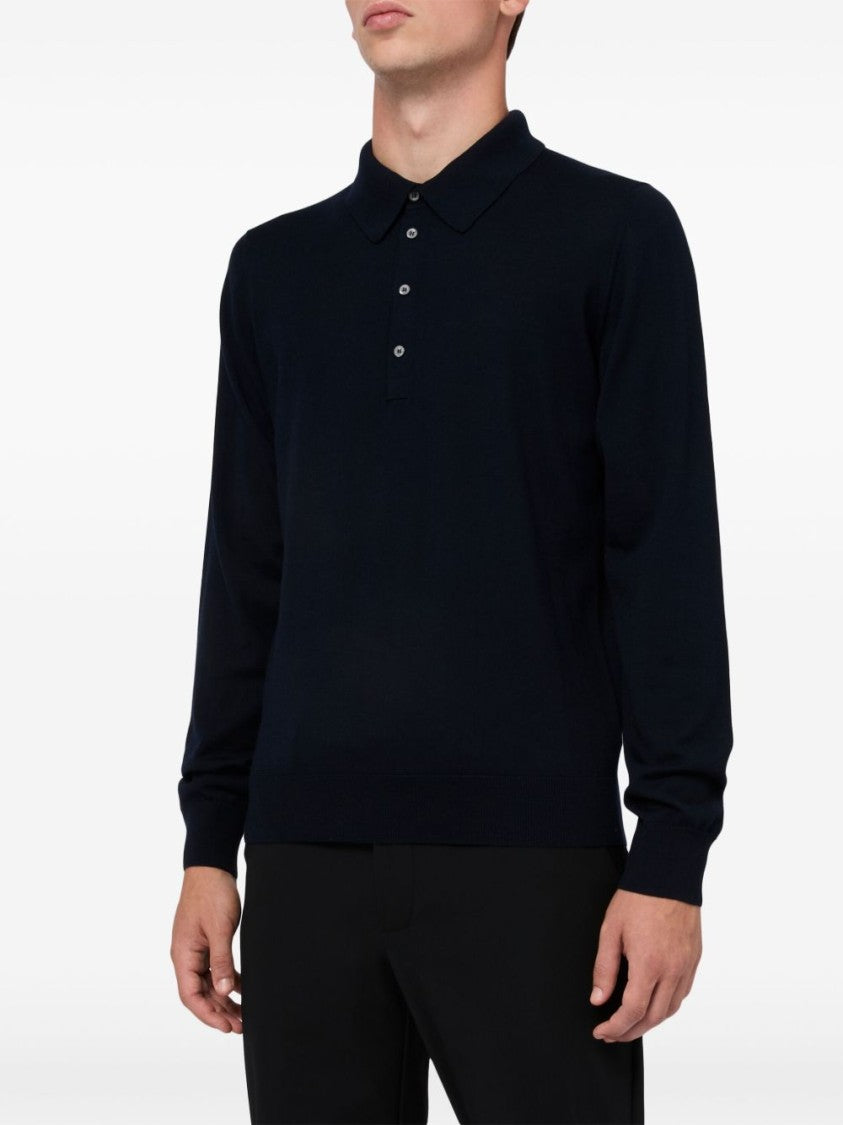 Piacenza Cashmere Polo-Collared Blue Cashmere Sweater With Ribbed Detailing