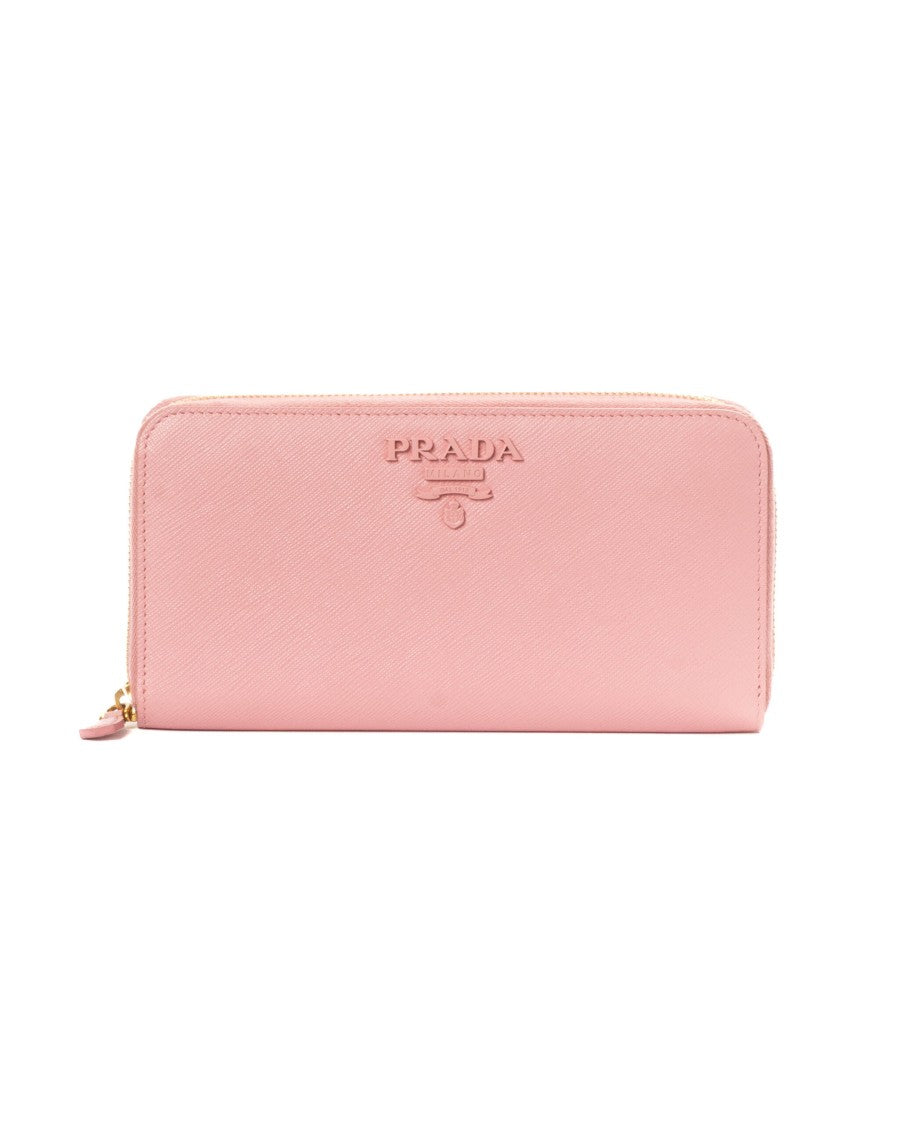 Prada Pink Saffiano Leather Zip-Around Wallet