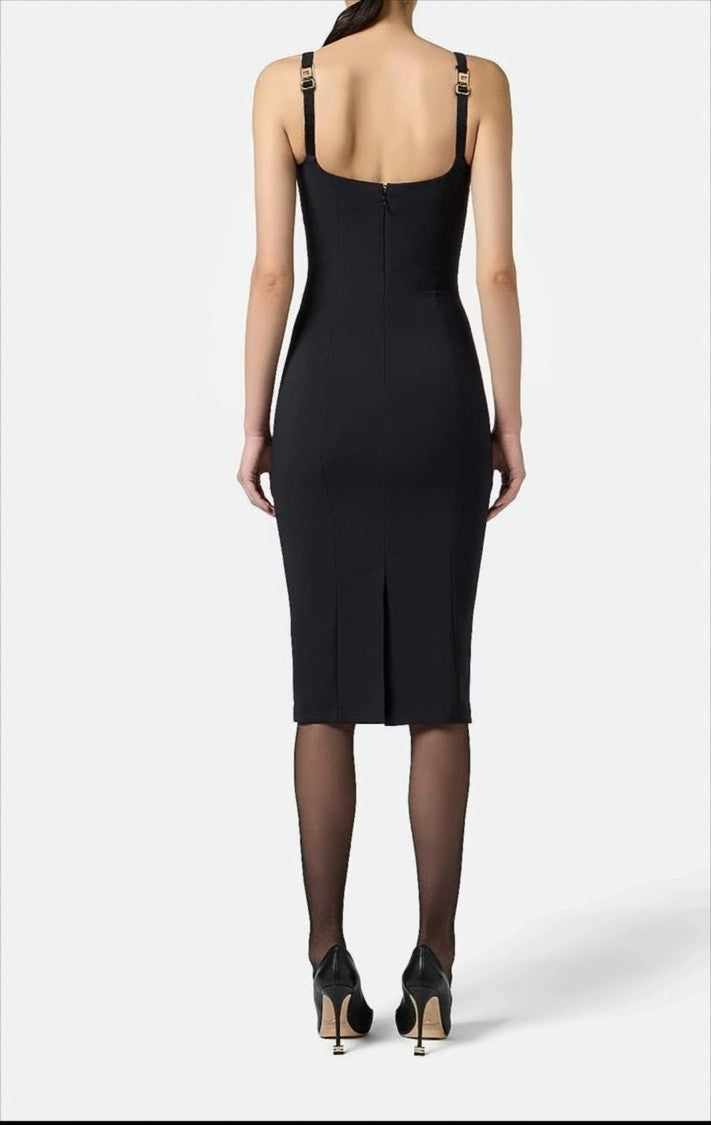 Elisabetta Franchi Fitted Black Crepe Sheath Dress