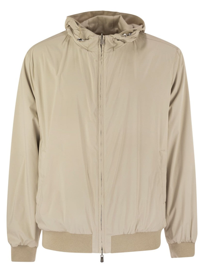 Fedeli Reversible Bomber Jacket With Hood In Cashmere Flannel And Airstop