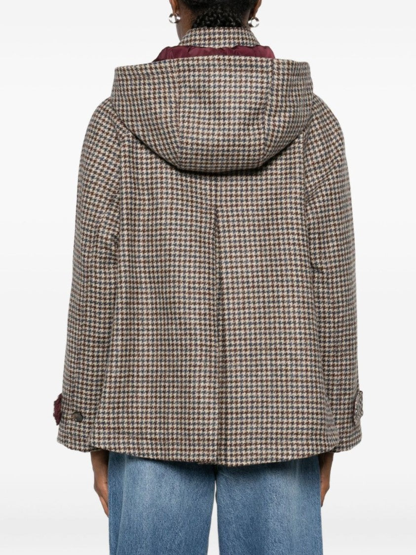 L'impermeabile Multicolour Houndstooth Wool Coat With Boxy Silhouette
