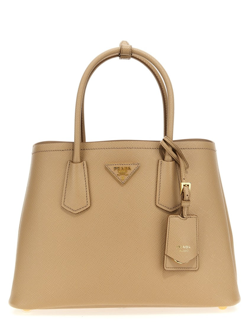 Prada Saffiano Leather Handbag With Enameled Metal Logo And Detachable Strap