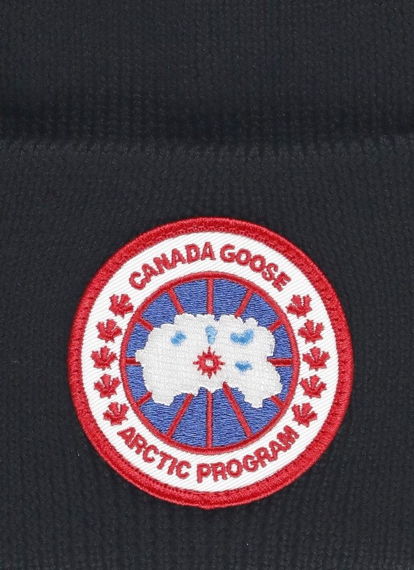 Canada Goose Ribbed Wool Beanie With Contrasting Logo Patch