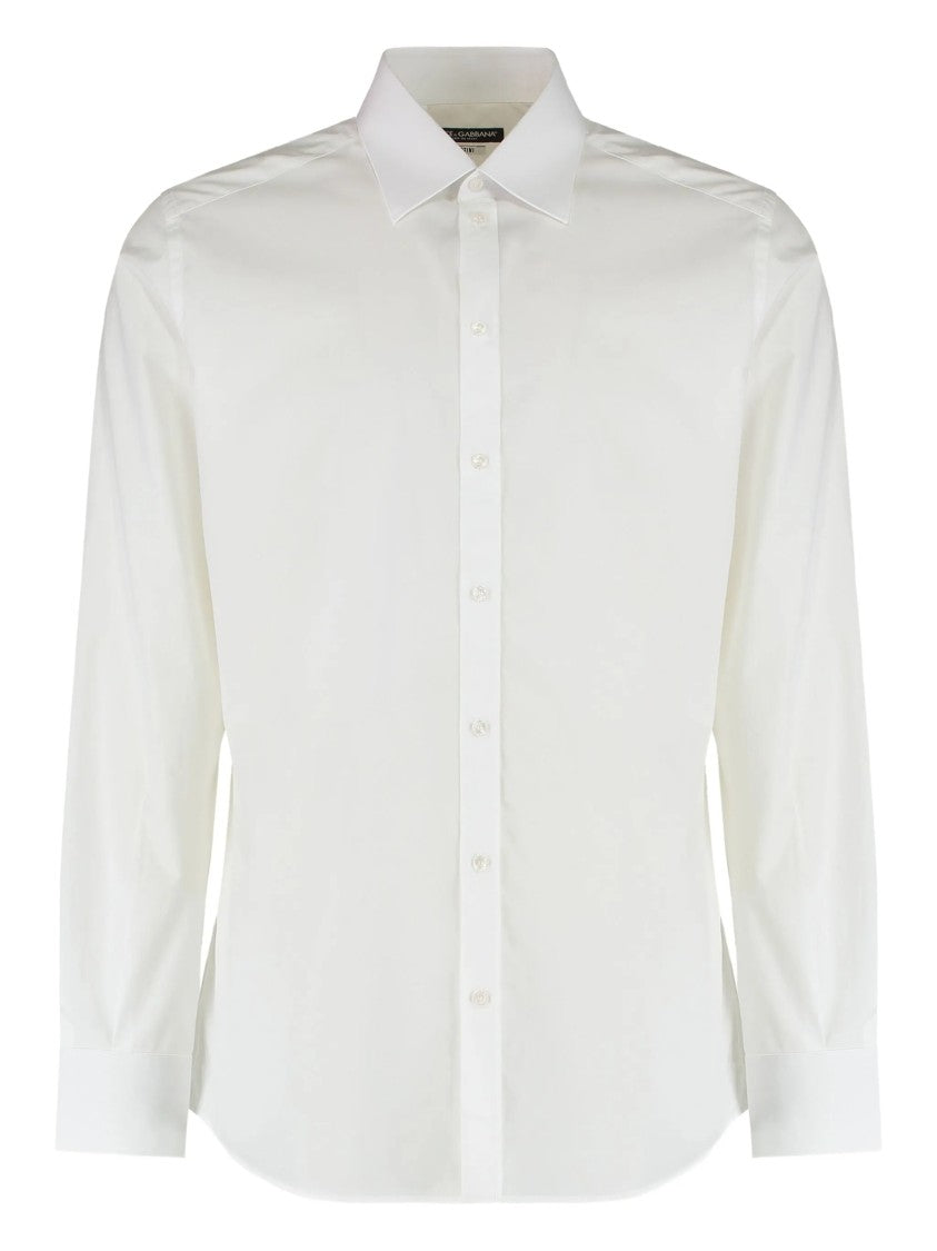 Dolce & Gabbana White Long-Sleeve Pointed Collar Cotton Shirt