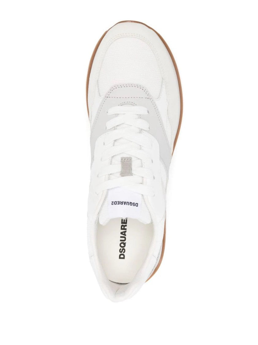 Dsquared2 White Low-Profile Suede Detailing Leather-Blend Sneakers