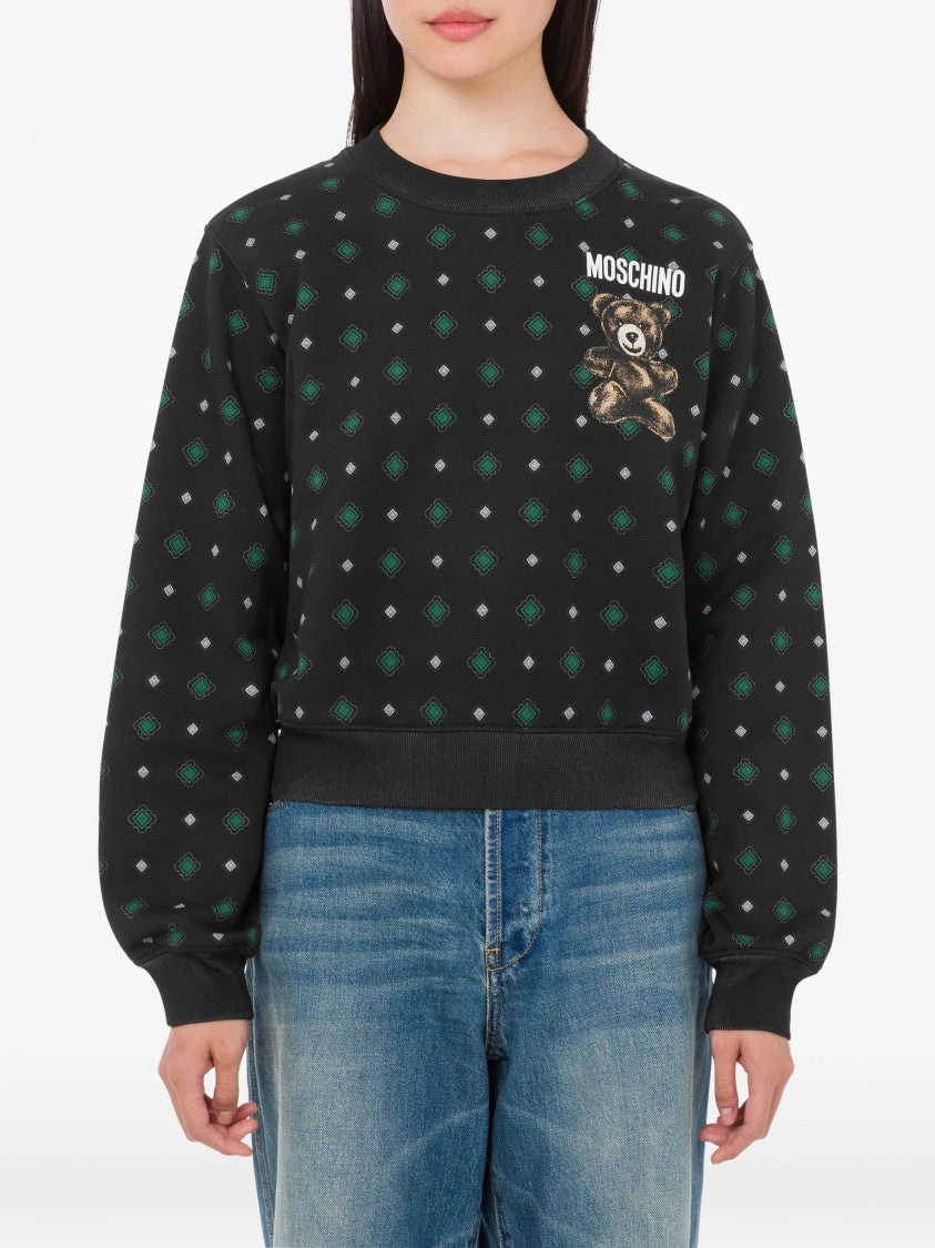 Moschino Black Organic Cotton Cropped Teddy Bear Sweatshirt
