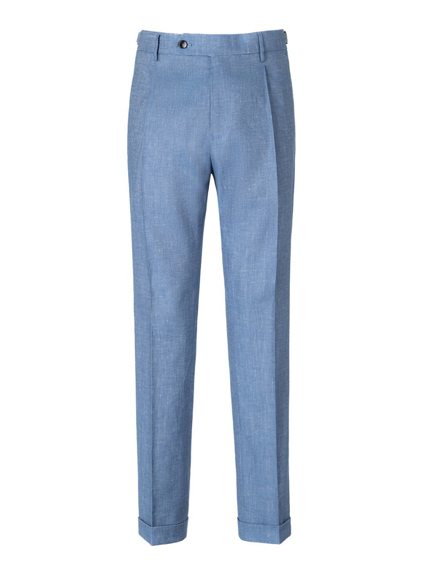 Berwich Classic Tailored Blue Linen Blend Pants
