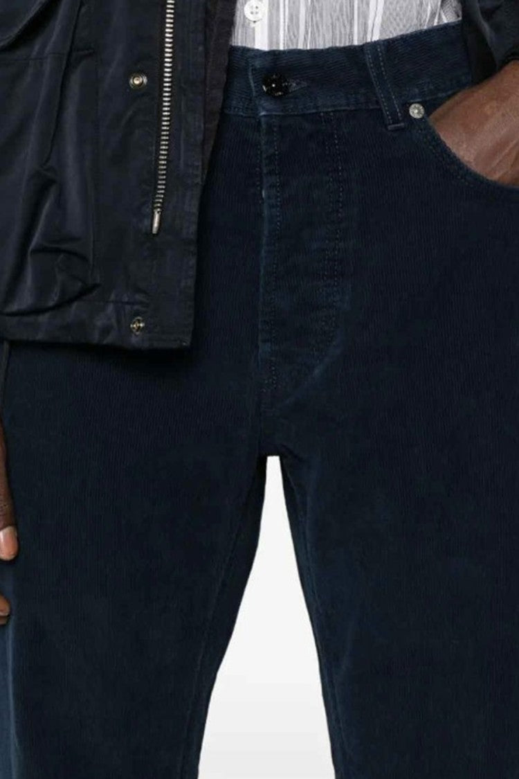 Stone Island Navy Cotton-Polyester Blend Corduroy Trousers