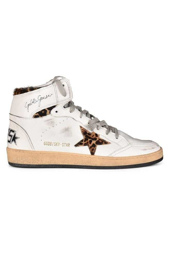 Golden Goose White High-Top Sneakers With Leopard Print Accents