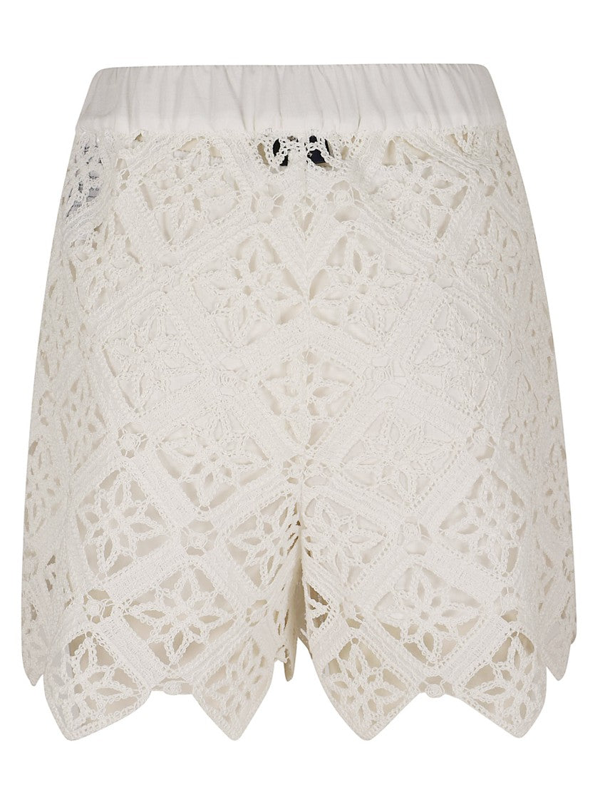 Herno Cotton Macramé Shorts With Scalloped Hemline And Elastic Waistband