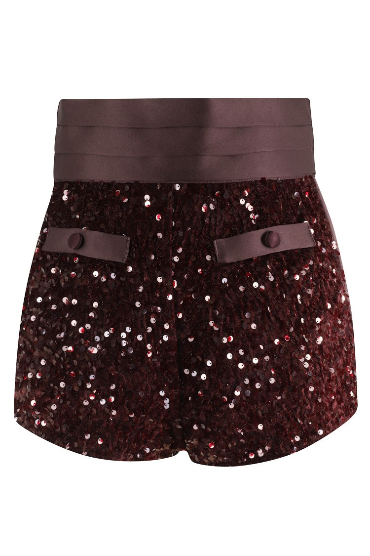 Elisabetta Franchi Sequined Merlot Shorts With Back Pockets