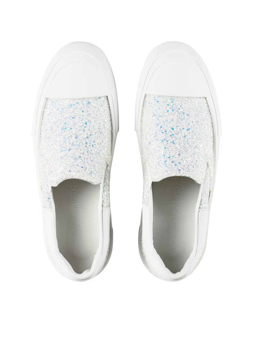 Alexander Mcqueen Deck Plimsoll Glitter Slip On Sneakers