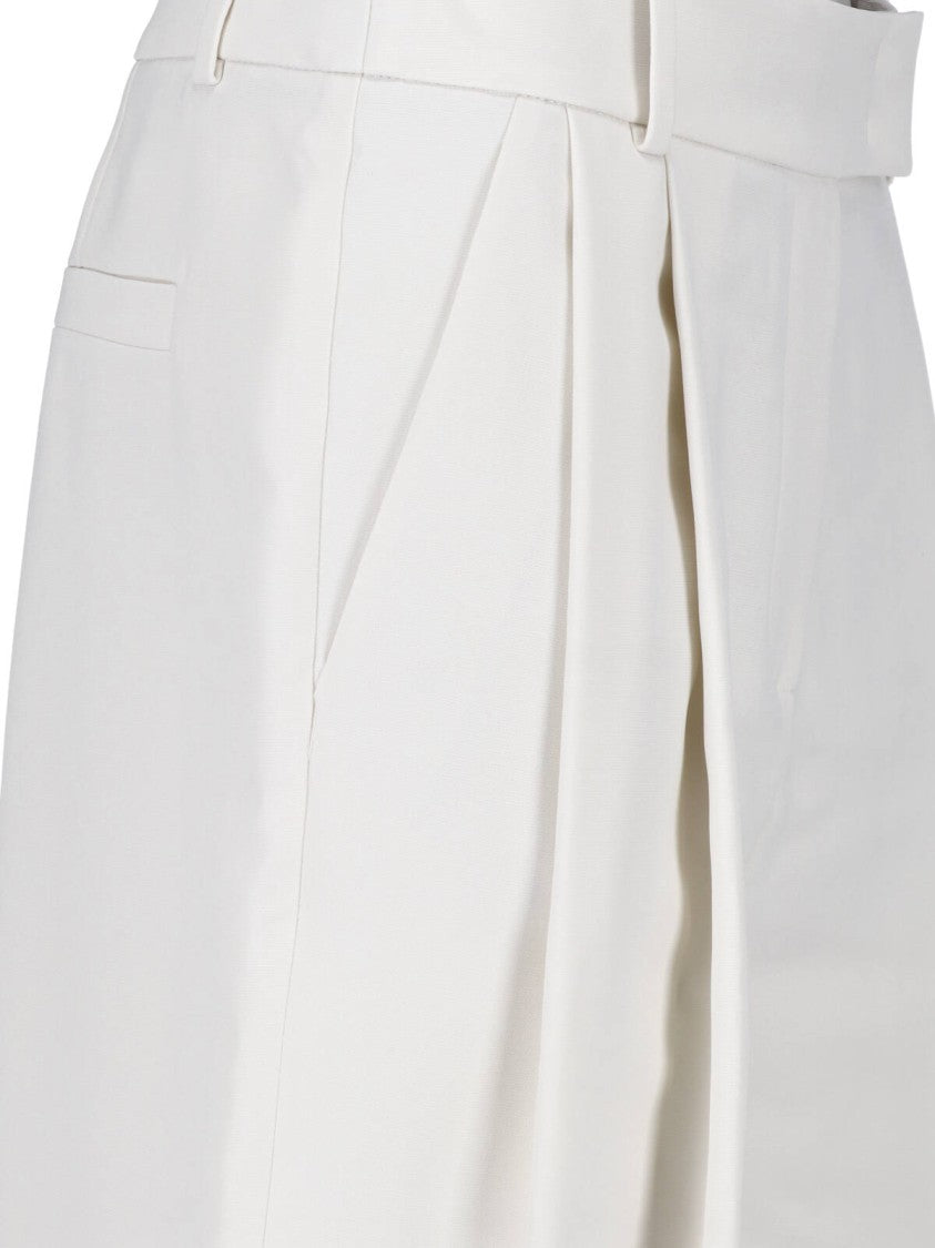 Giorgio Armani White Tailored Pleated Straight-Leg Silk Pants