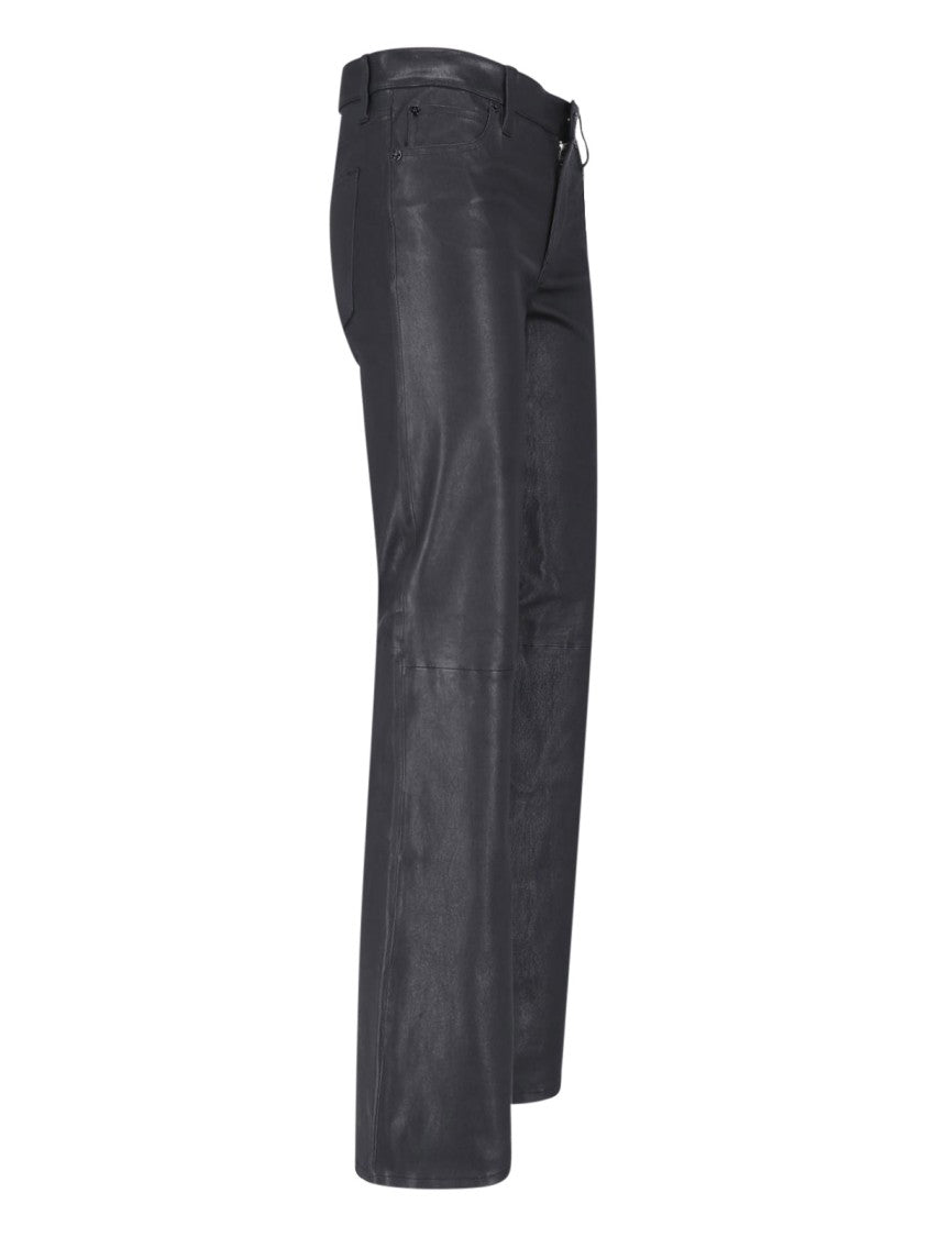 Frame Straight-Leg Leather Trousers With Zip Closure And Belt Loops