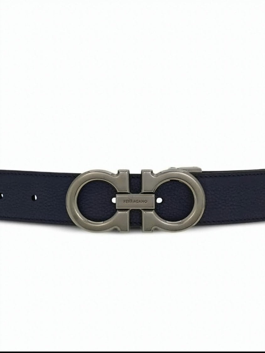 Salvatore Ferragamo Blue Reversible Double Gancini Calf Belt