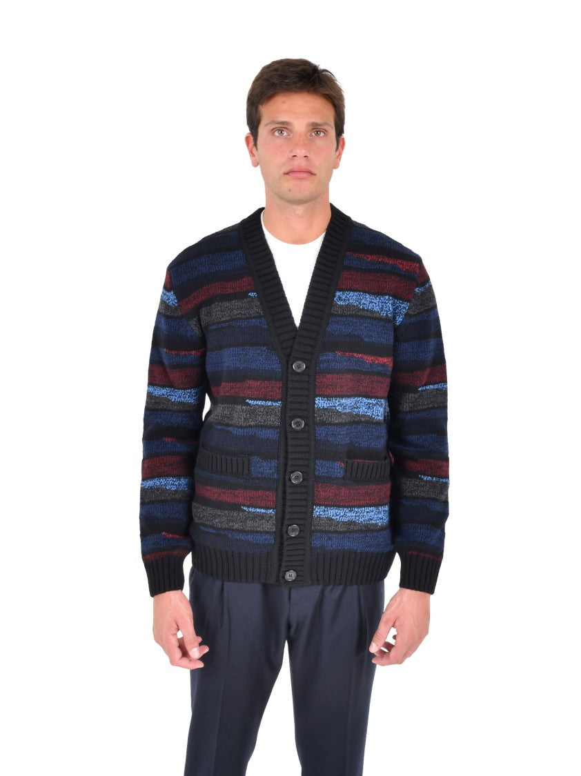 Missoni V-Neck Wool Cardigan With Multicolor Striped Inlays