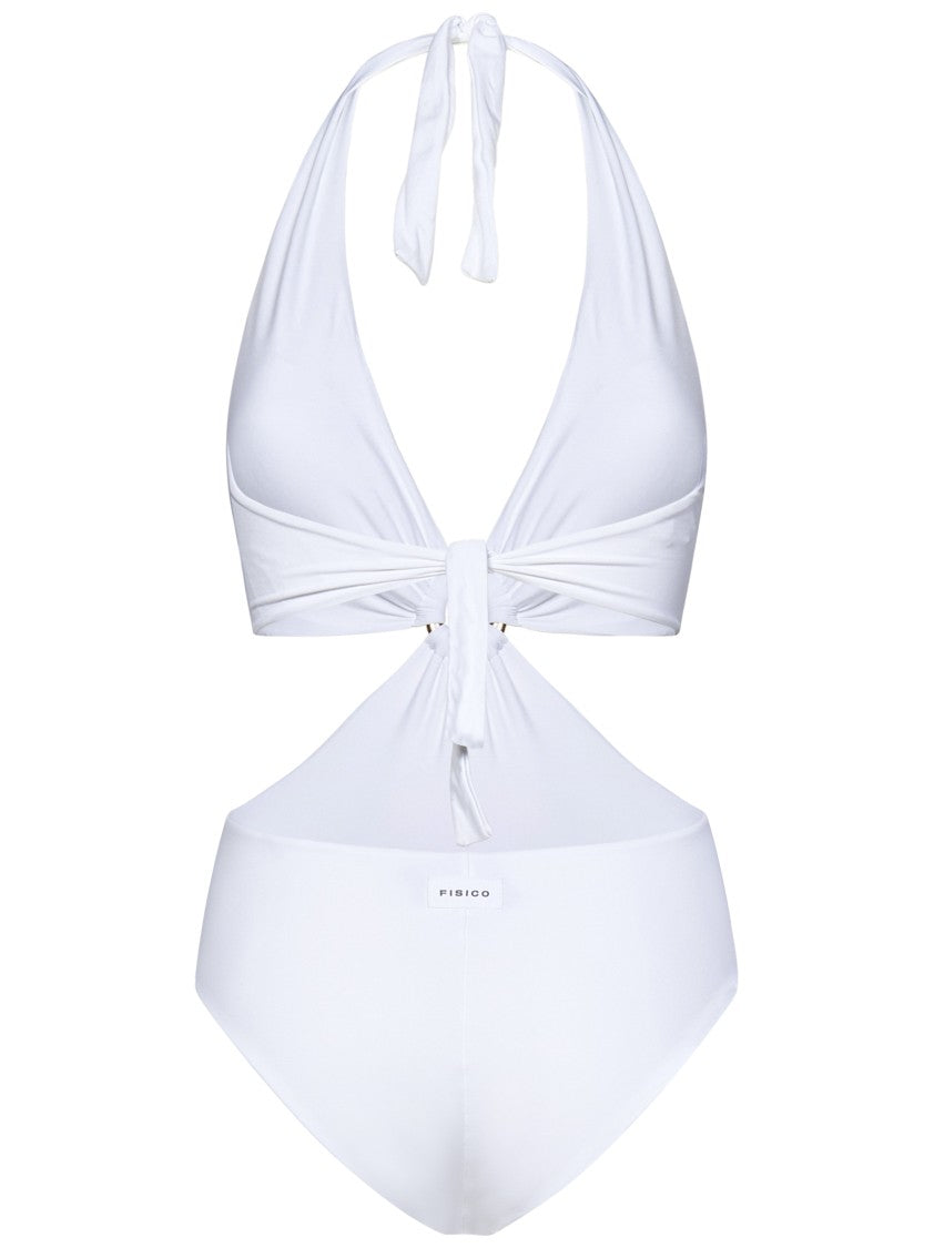 Fisico White Microfiber Trikini With Gold Hardware