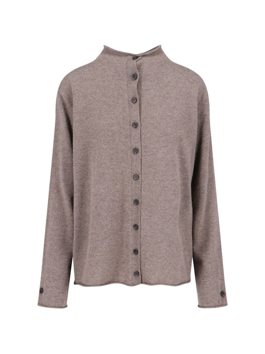 Lisa Yang Button-Up Brown Sweater With Fine Knit Texture