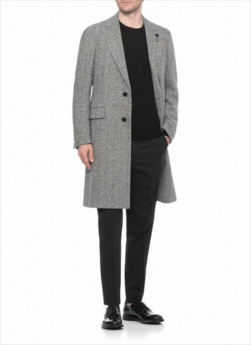 Lardini Classic Tailored Grey Herringbone Wool Lardini Coat