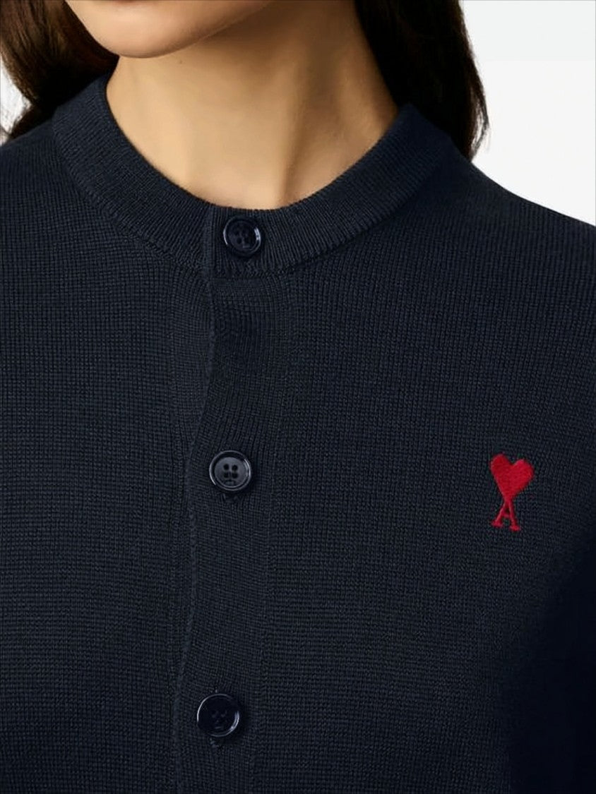 Ami Paris Cropped Wool Cardigan With Embroidered Heart Detail