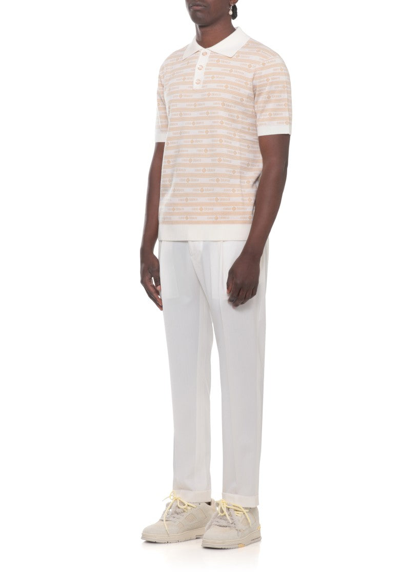 Casablanca Beige Merino Logo Pattern Polo Shirt