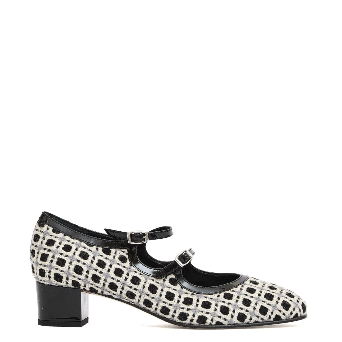Carel Paris Checkered Wool Fabric Pumps With Adjustable Straps