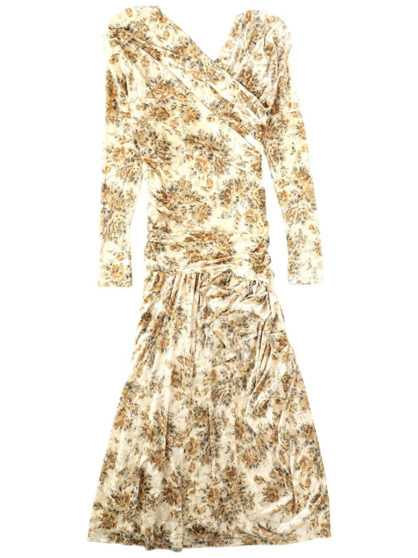 Ganni Ivory Floral Draped Maxi Dress