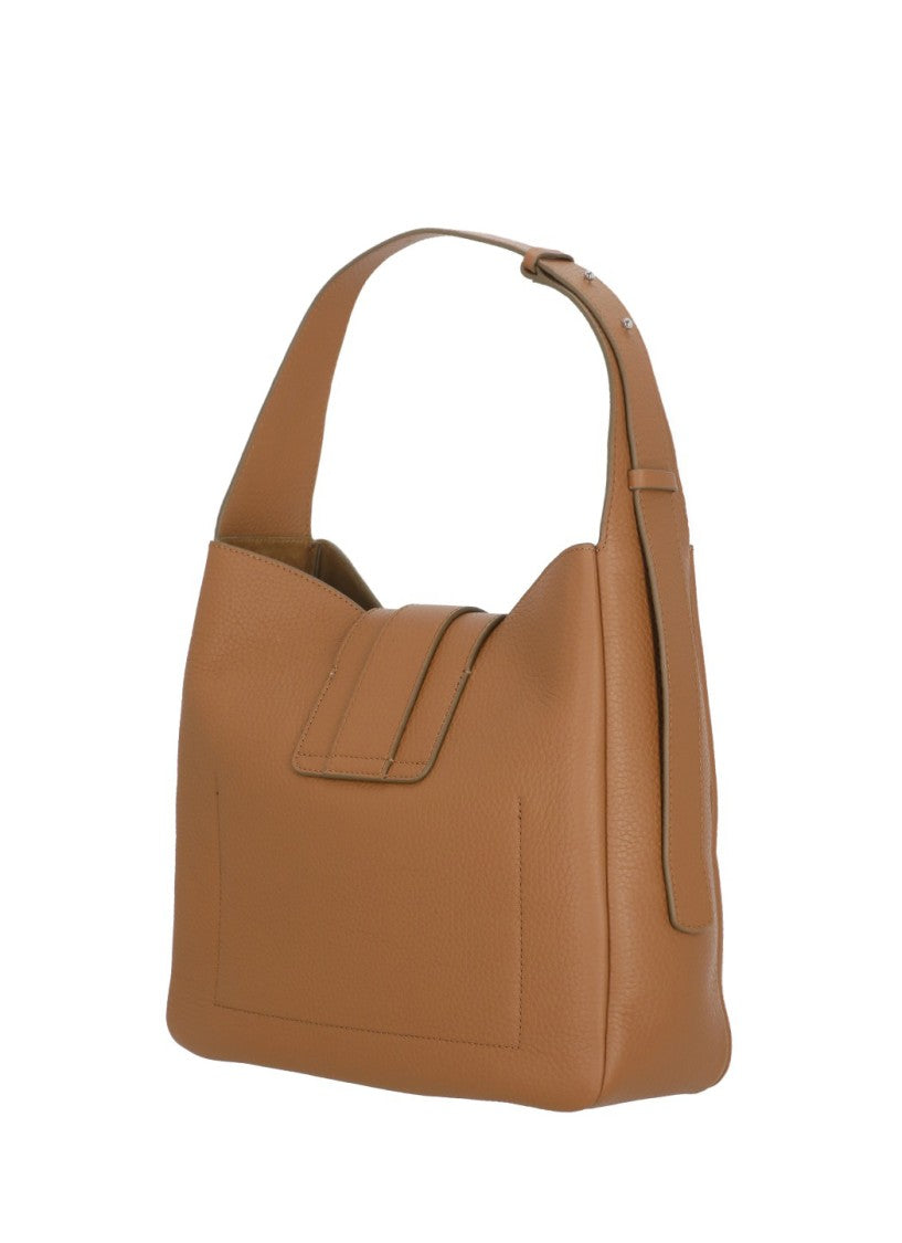 Hogan Structured Leather Hobo Bag With Embossed Logo And Tassel