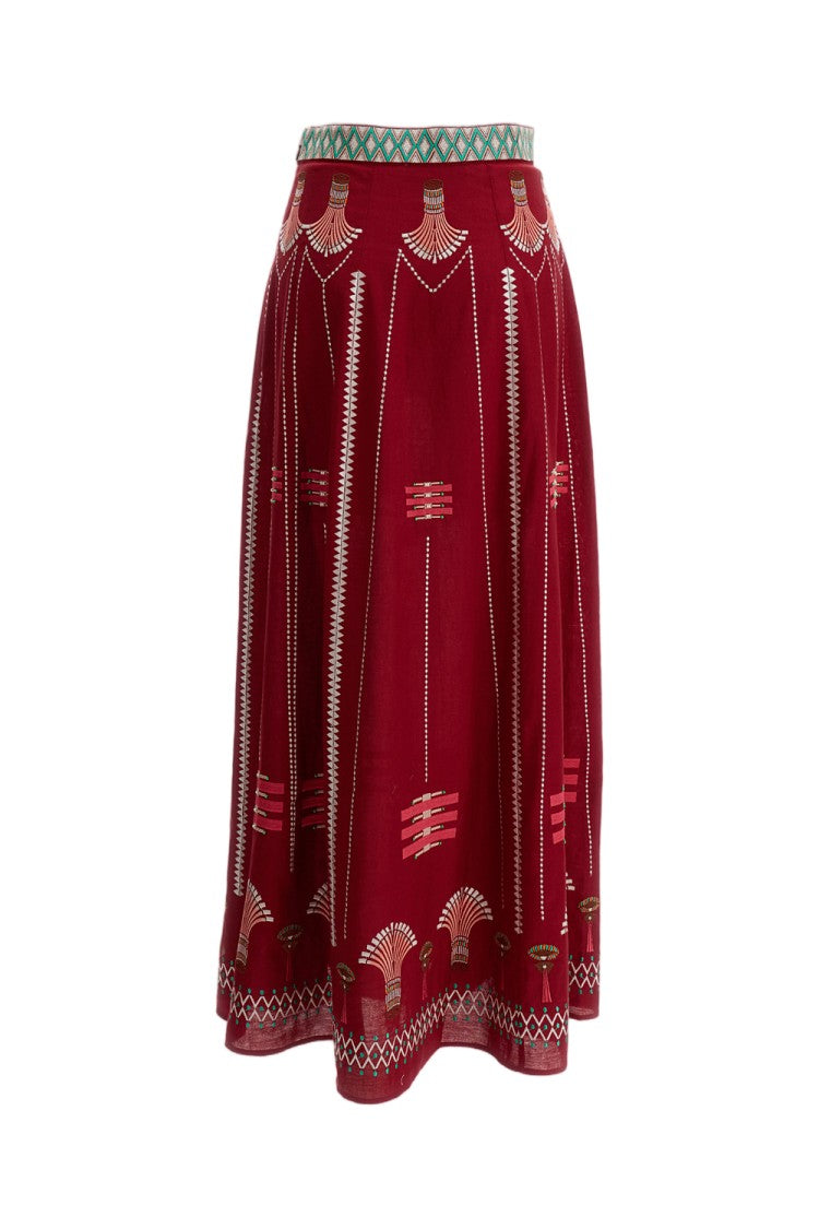 Emporio Sirenuse Embroidered Linen-Cotton Long Skirt