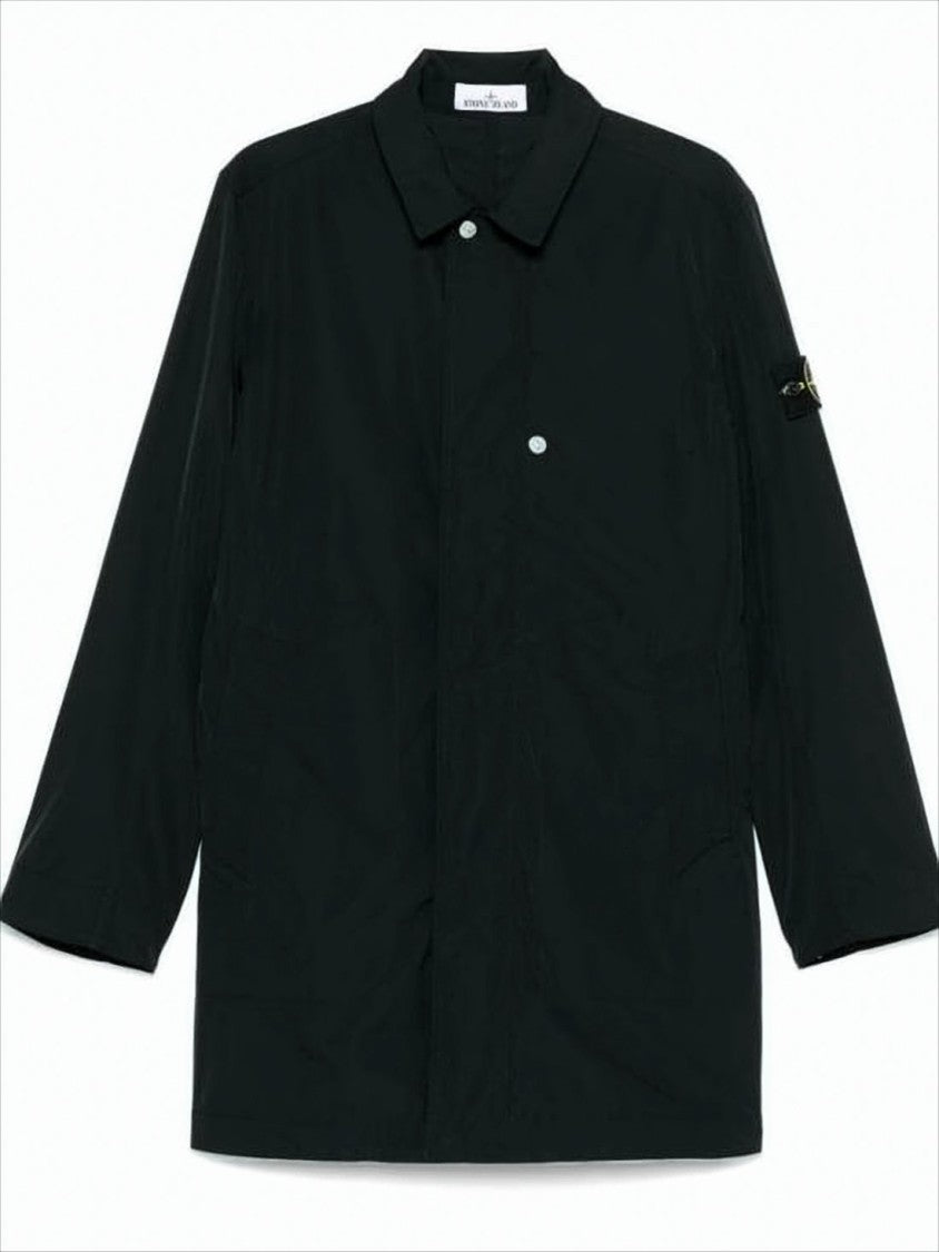 Stone Island Black Jacket With Concealed Button Placket