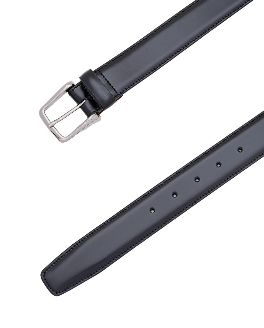 Tod's Polished Black Leather Belt With Nickel-Plated Buckle