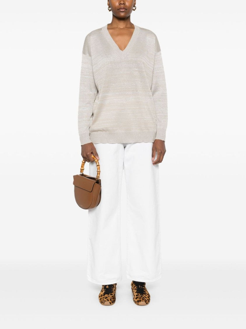 Fabiana Filippi Textured Grey Sweater With Deep V-Neckline