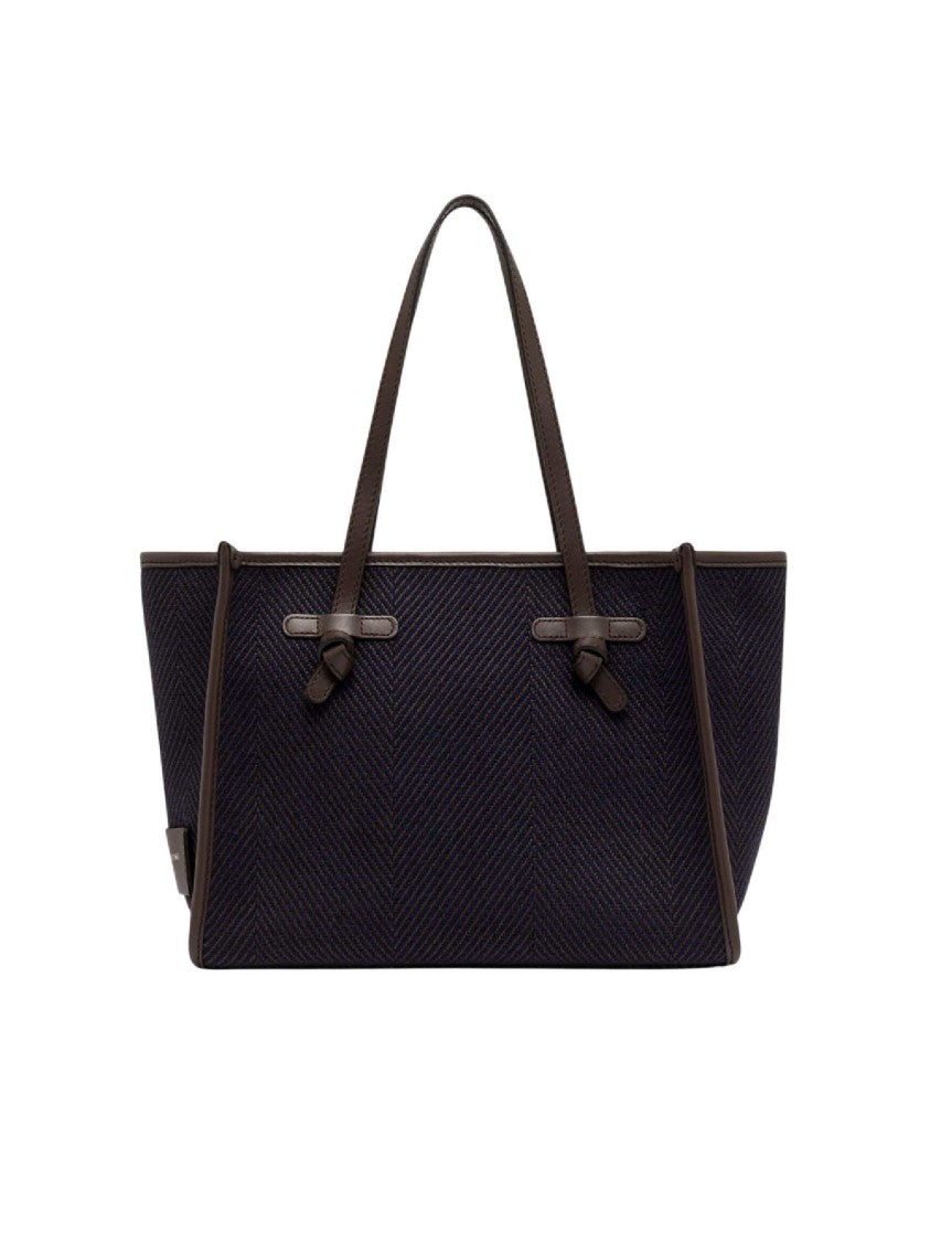 Gianni Chiarini Navy Textured Fabric Leather Tote Bag