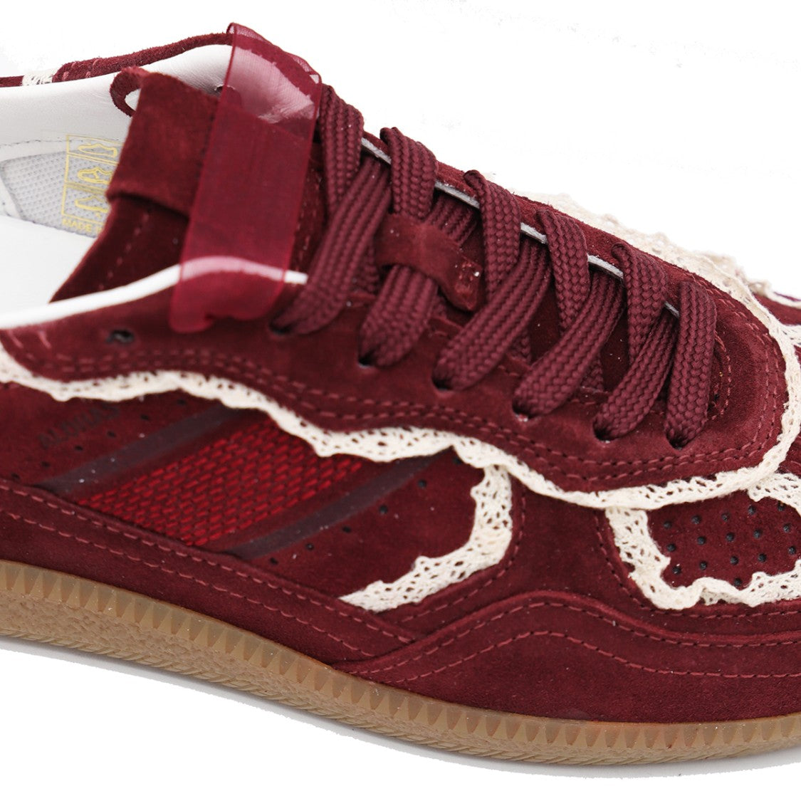 Alohas Burgundy Leather Crochet Details Sneakers