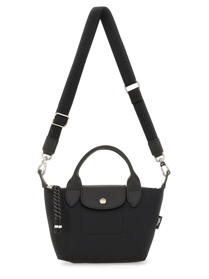 Longchamp Minimalist Black Shoulder Bag With Adjustable Strap And Snap Closure