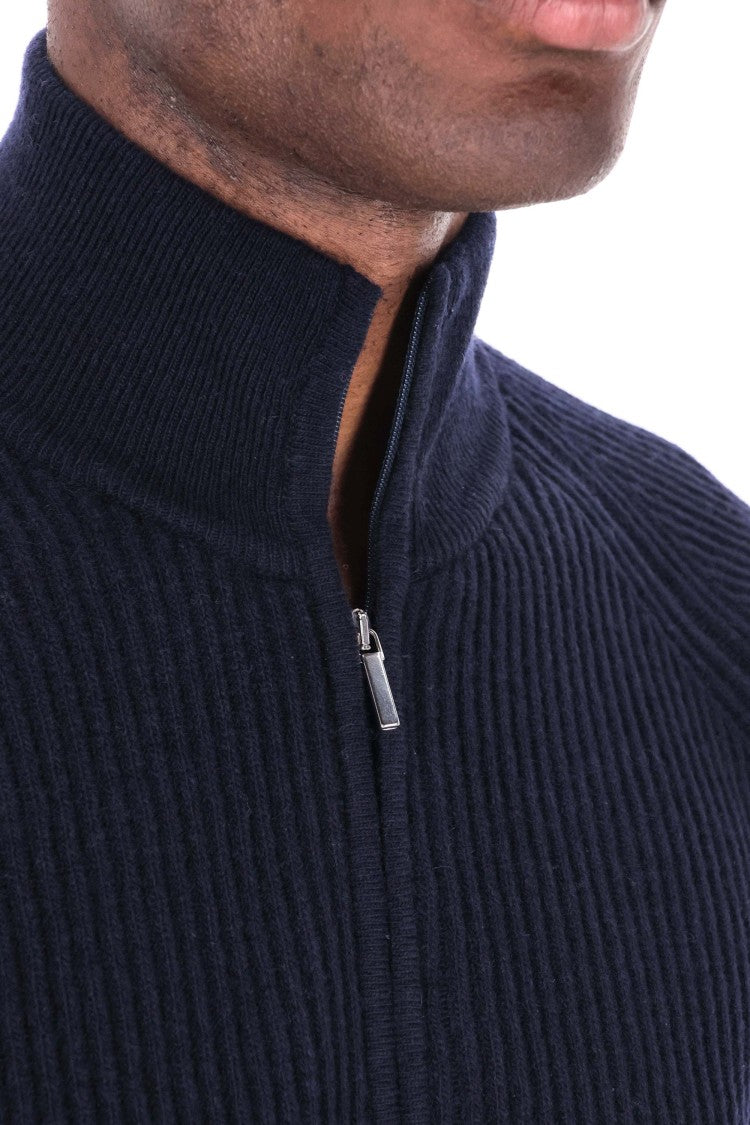 Barba Ribbed Full Zip Virgin Wool Sweater