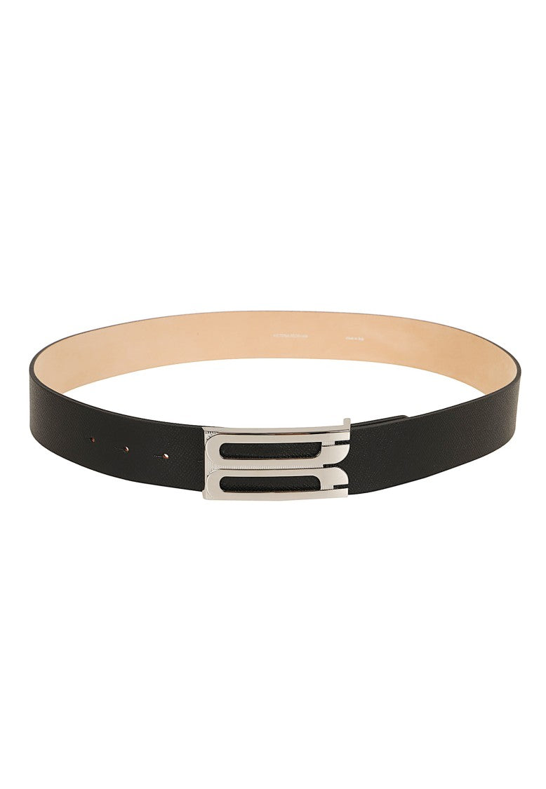 Victoria Beckham Grained Black Leather Belt With Silver-Tone Logo Buckle