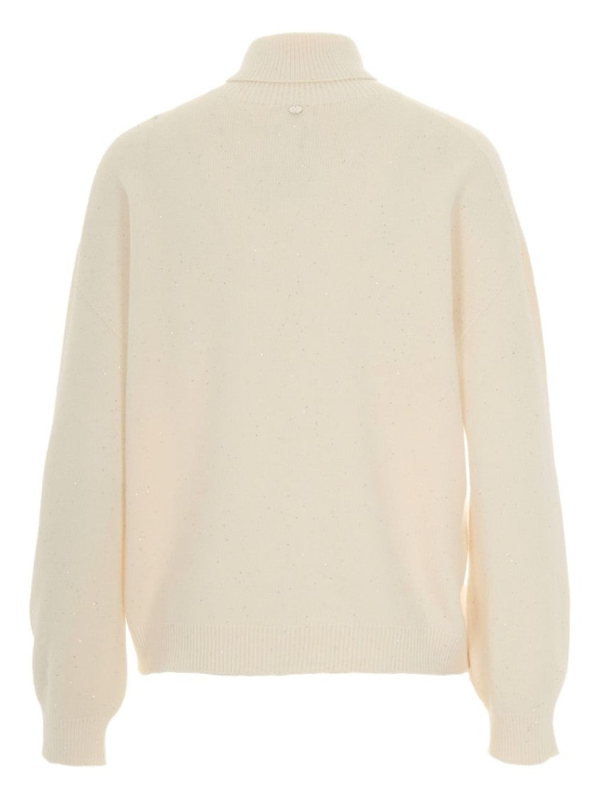 Liu Jo Cream Turtleneck Sweater With Ribbed Detailing