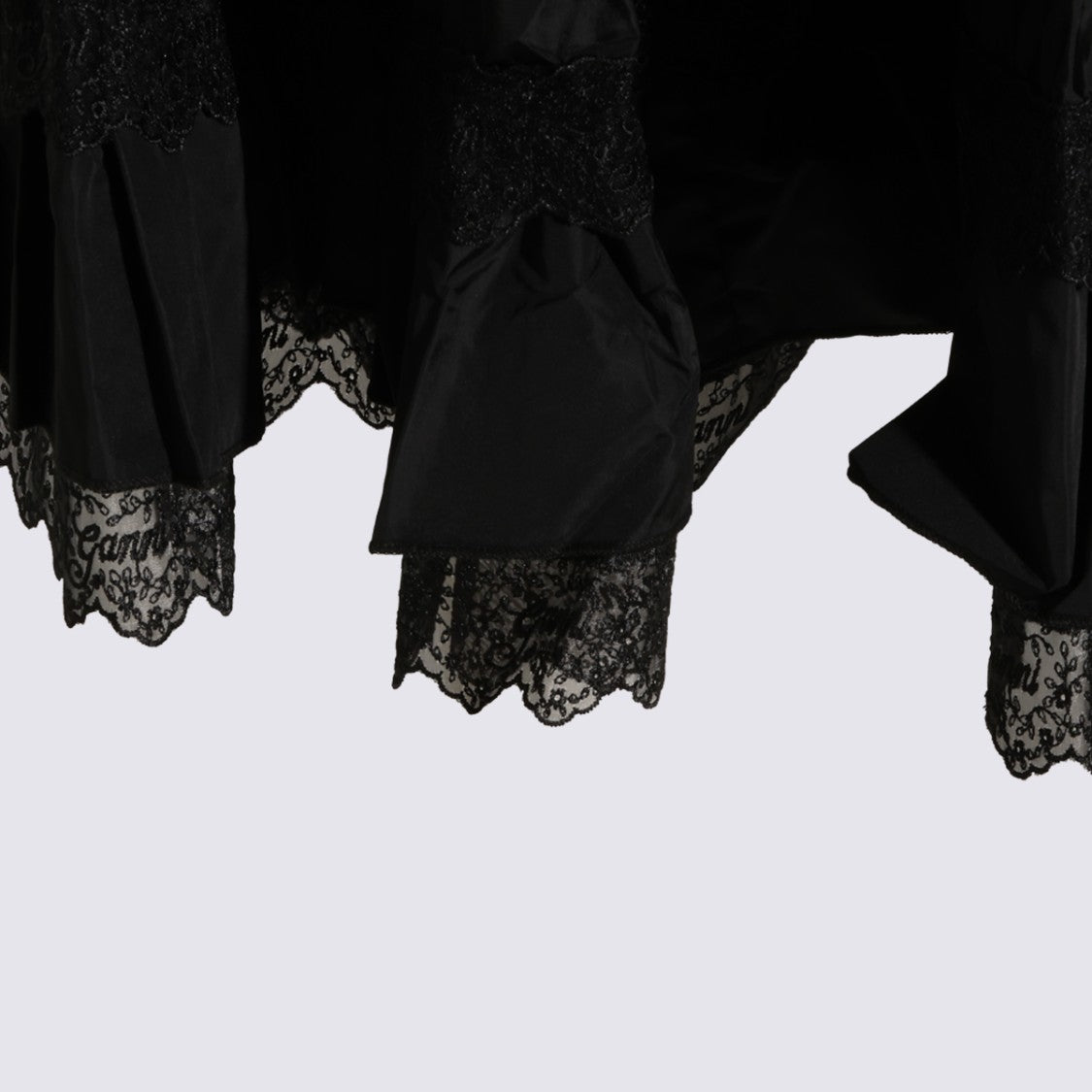 Ganni Gathered Waistband Skirt With Ruffled Hem And Lace Trim