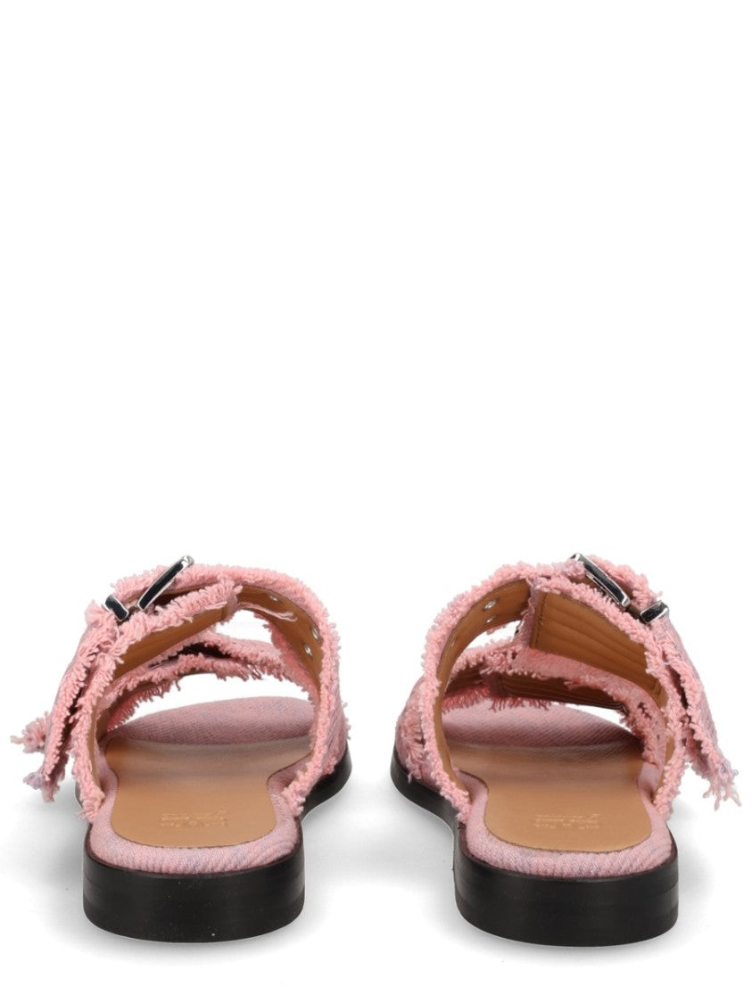 Ganni Neutrals Wide Buckled Straps Cotton Sandals