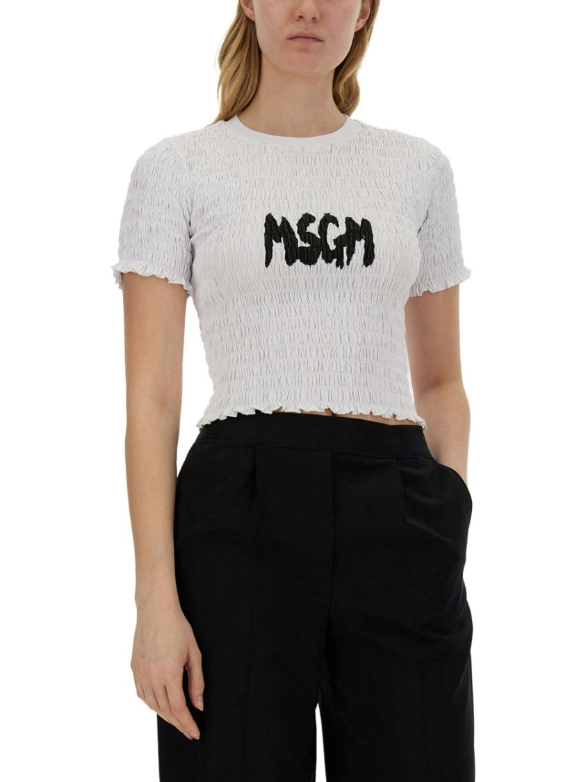 Msgm Cropped T-Shirt With Logo