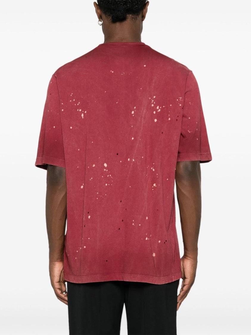 Dsquared2 Distressed Dark Red Cotton Jersey T-Shirt