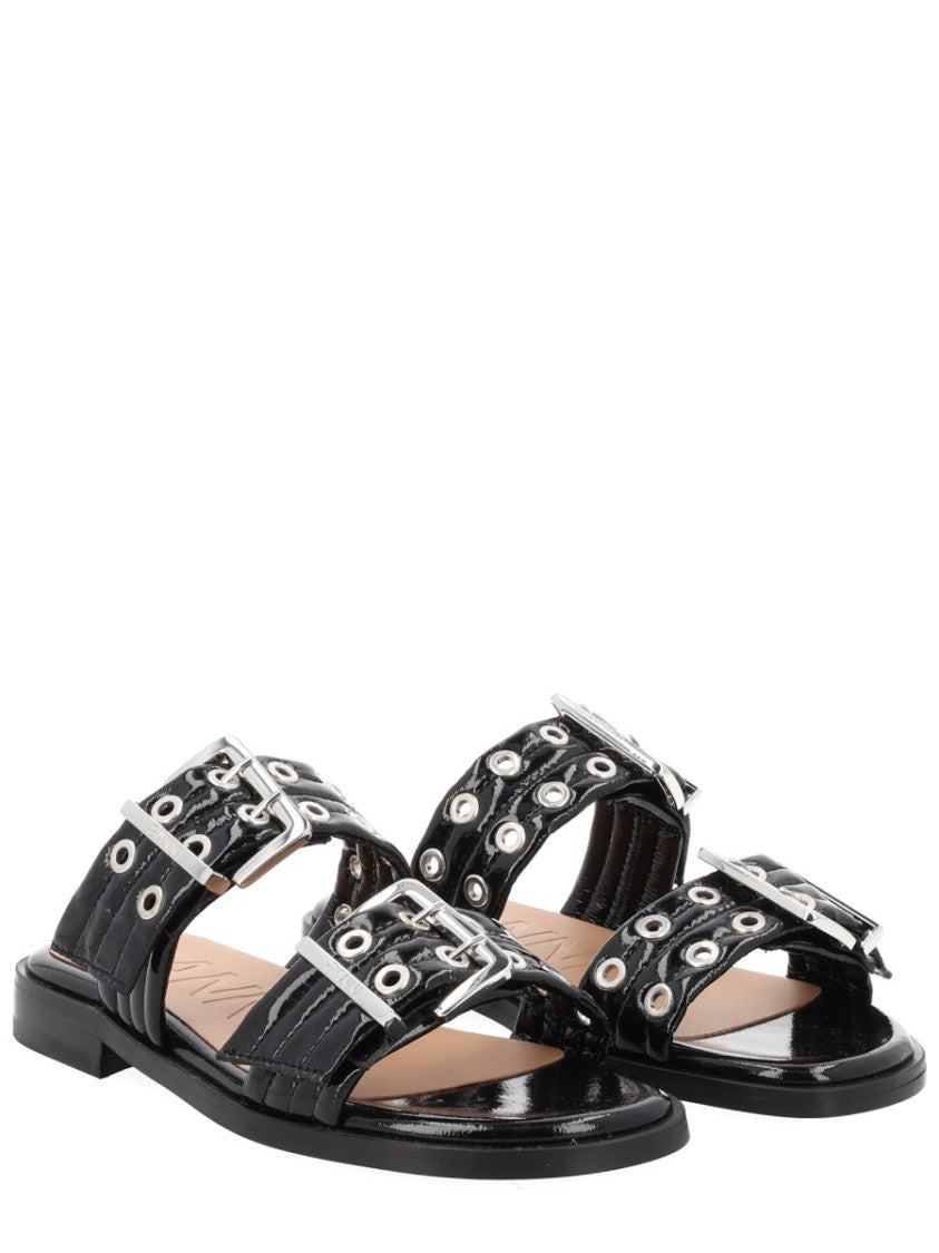 Ganni Glossy Finish Edgy Hardware Sandals