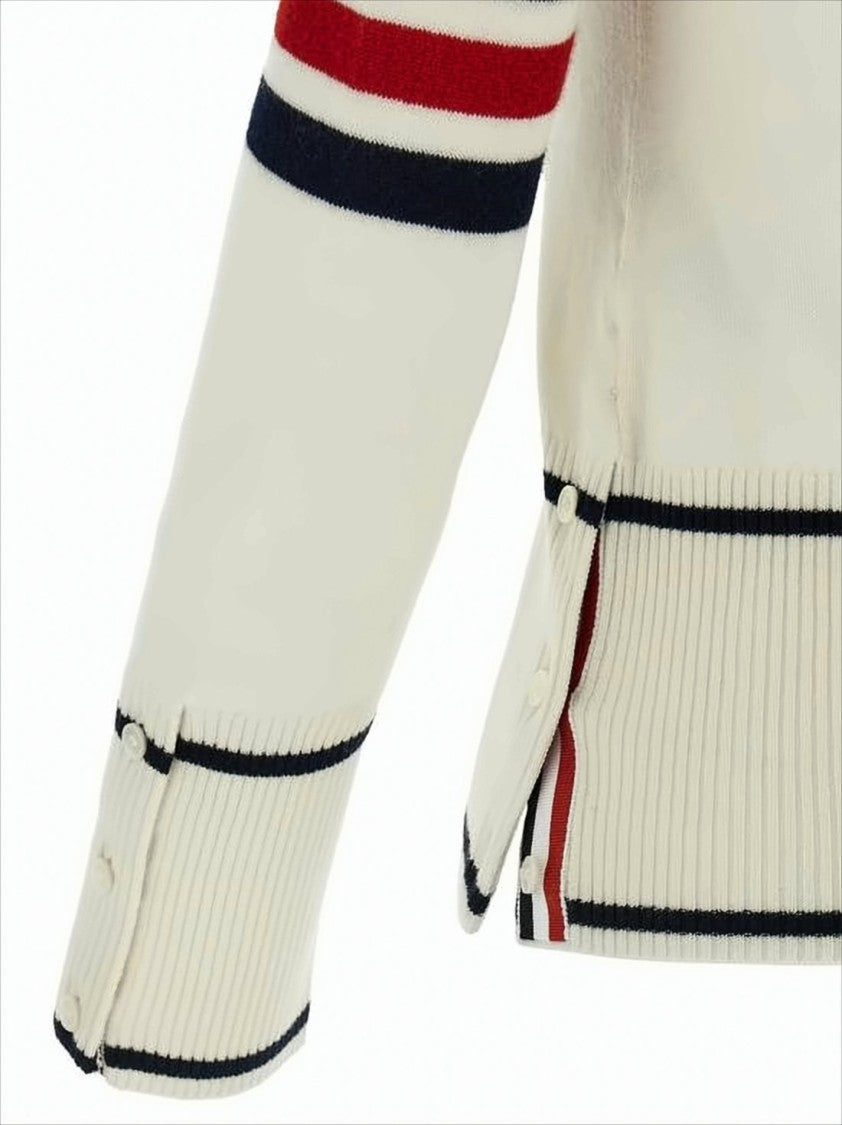 Thom Browne Fitted Cashmere Cardigan With Contrasting Trim And Sporty Stripes