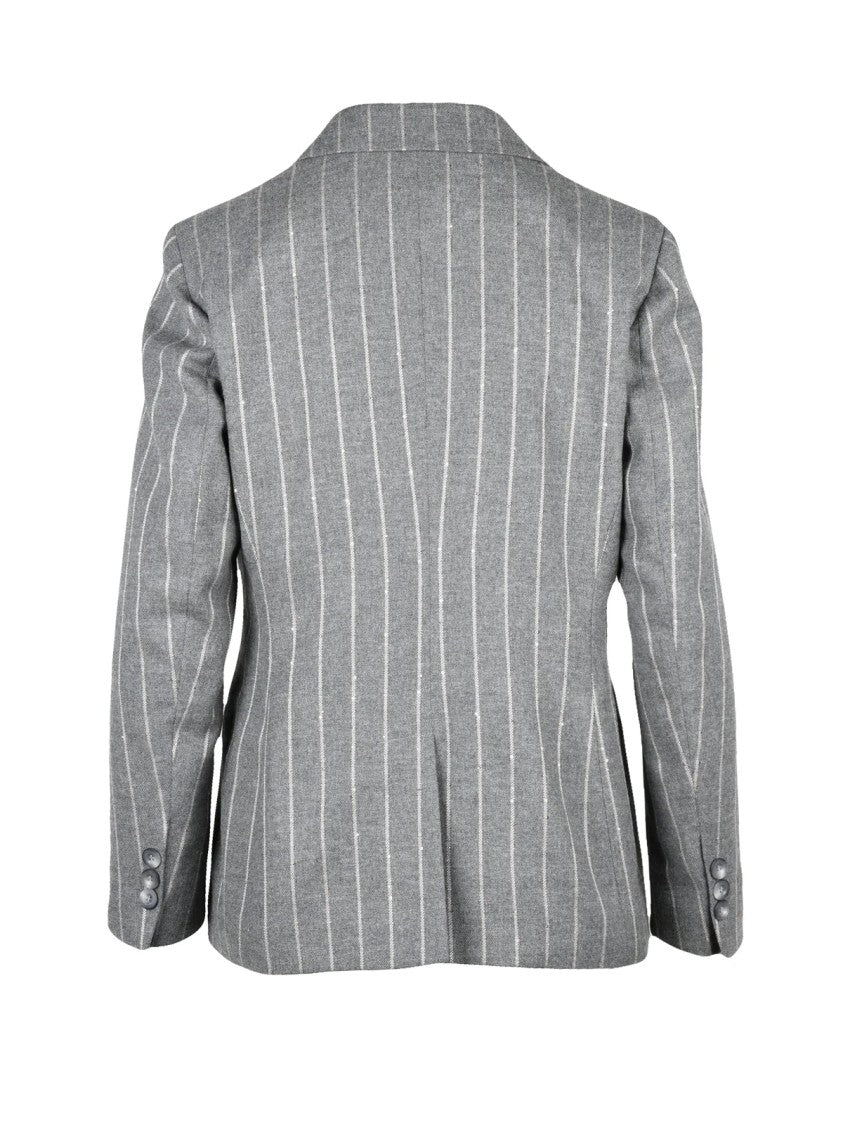 Barba Napoli Grey Virgin Wool-Blend Pinstripe Double-Breasted Jacket
