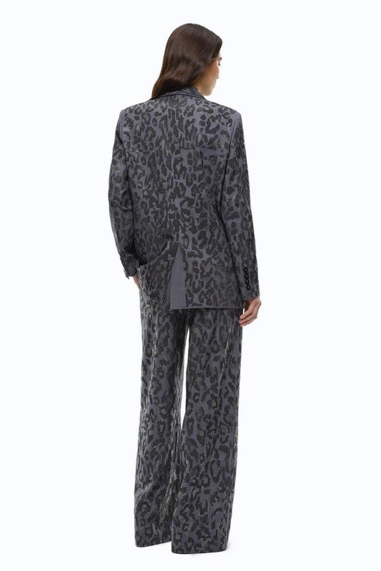 Pinko Grey Polyester-Viscose Blend Leopard Jacquard Blazer