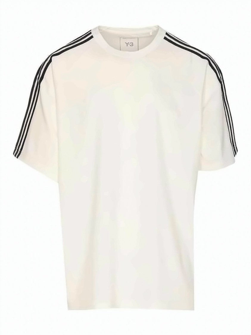 Y-3 Contemporary White Short-Sleeve T-Shirt With Distinctive Striped Accents