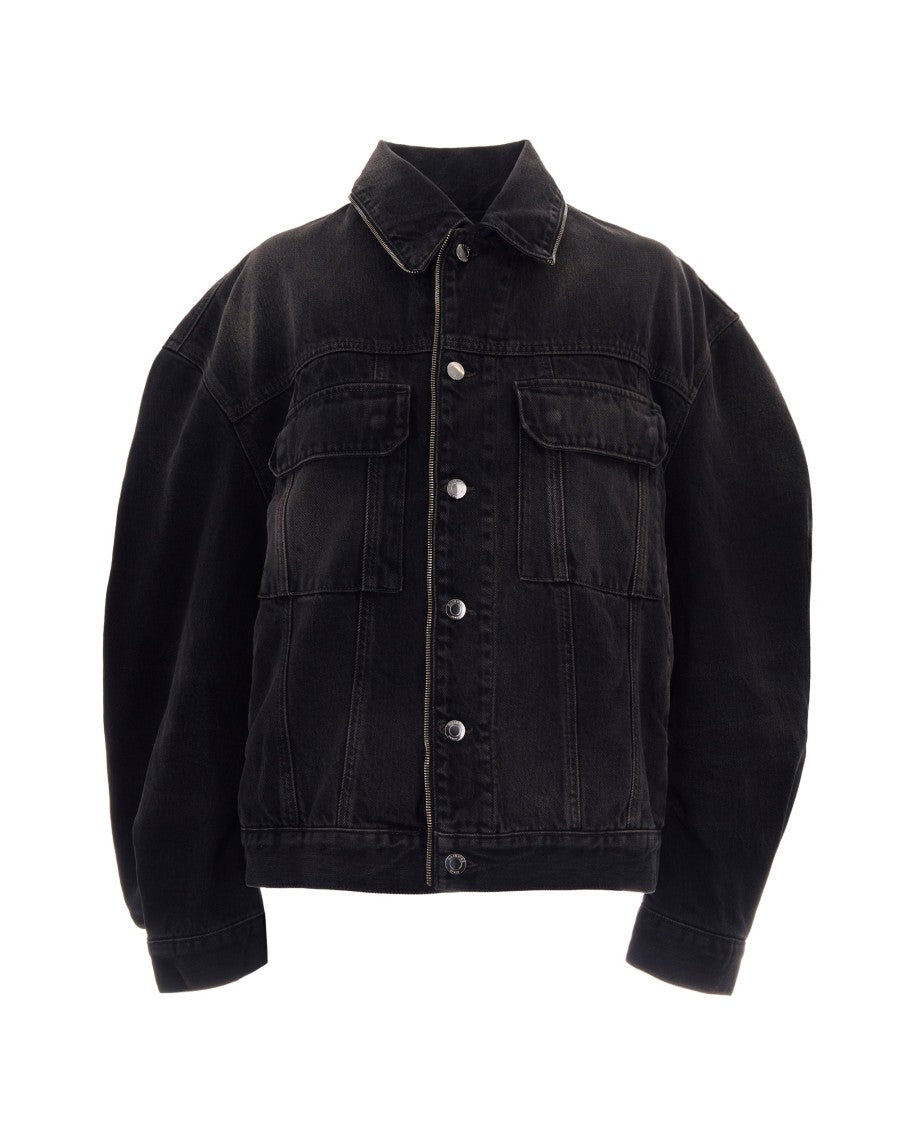 Haikure Oversized Vintage Black Denim Jacket With Zip Details