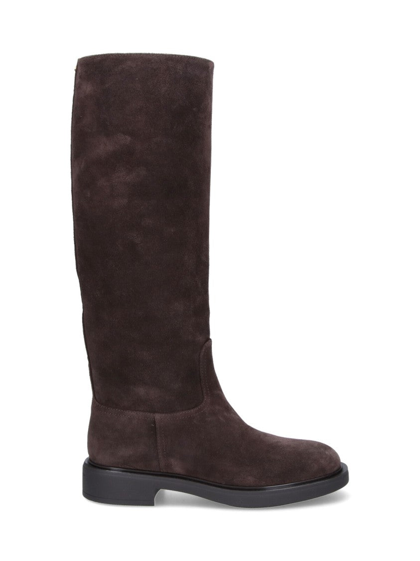 Gianvito Rossi Suede Brown Stivali "Ascott" With Rounded Toe And Slip-On Design