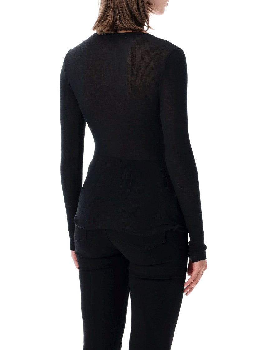 James Perse Serafino Novelty Ribbed Cotton-Cashmere Top